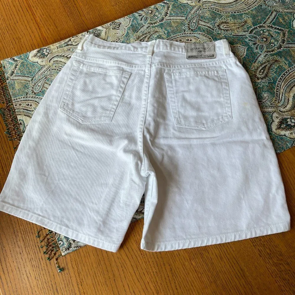 St. Johns Bay vintage baggy denim shorts white jean relaxed, super high Waist